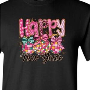 Happy New Year Pink Disco T-shirt tee black S M L XL New Checkers Polka dots